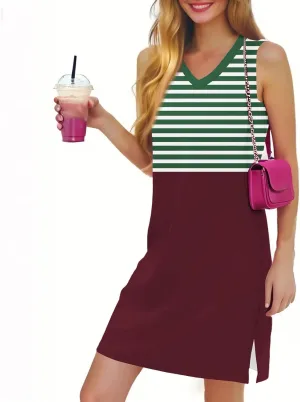 Vacation Dresses for Women 2025 Loose Summer Shift Sleeveless Sundresses Beach Coverup Floral/Striped/Bandana Print