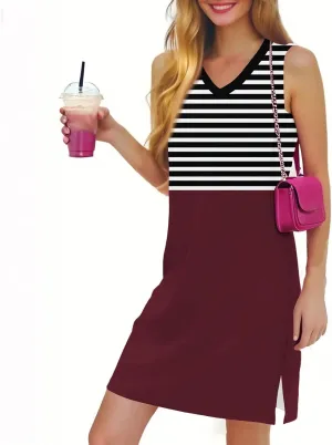 Vacation Dresses for Women 2025 Loose Summer Shift Sleeveless Sundresses Beach Coverup Floral/Striped/Bandana Print