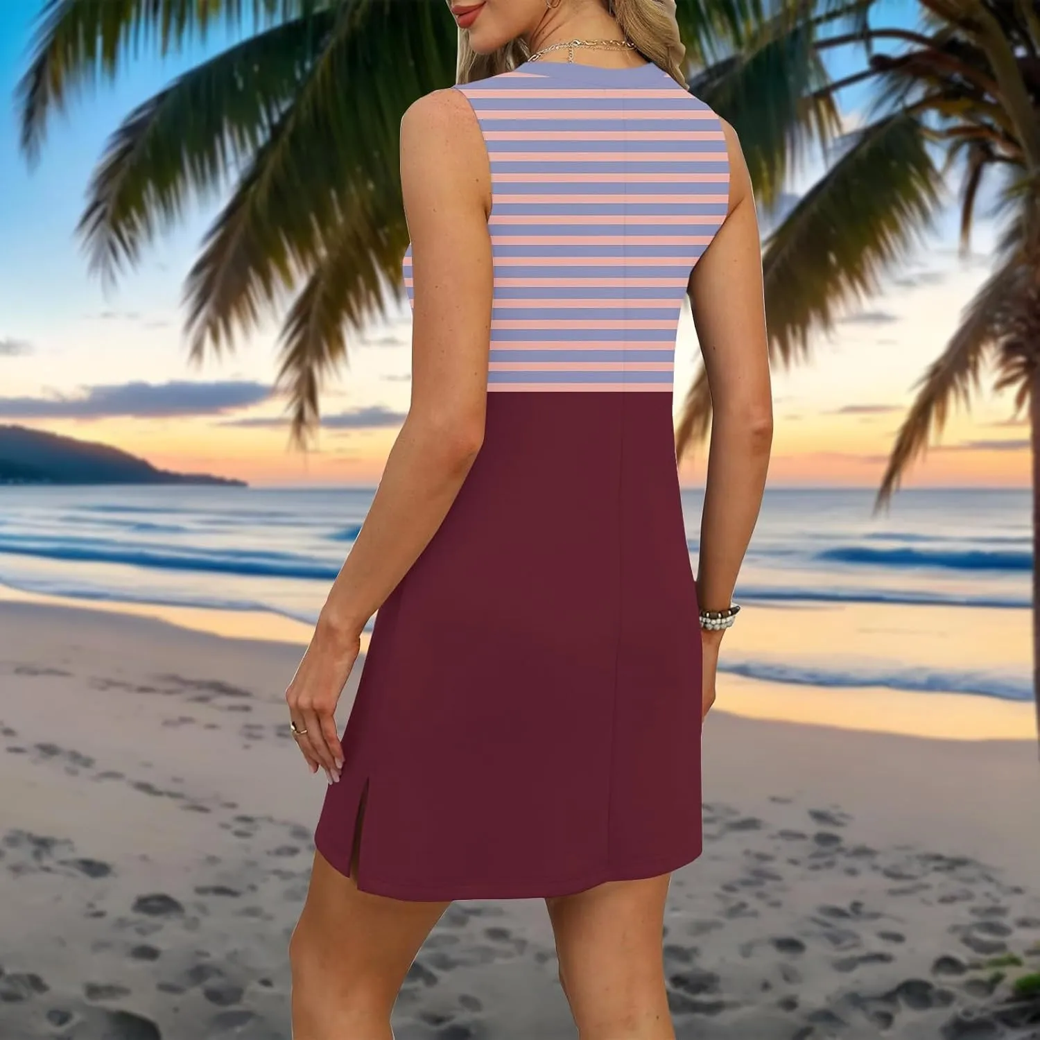 Vacation Dresses for Women 2025 Loose Summer Shift Sleeveless Sundresses Beach Coverup Floral/Striped/Bandana Print