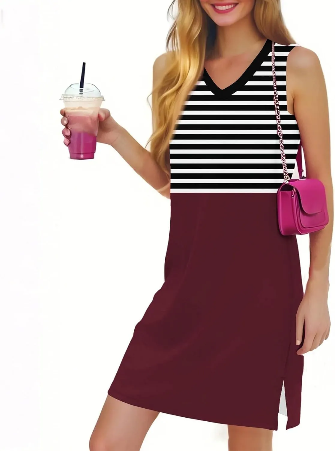 Vacation Dresses for Women 2025 Loose Summer Shift Sleeveless Sundresses Beach Coverup Floral/Striped/Bandana Print