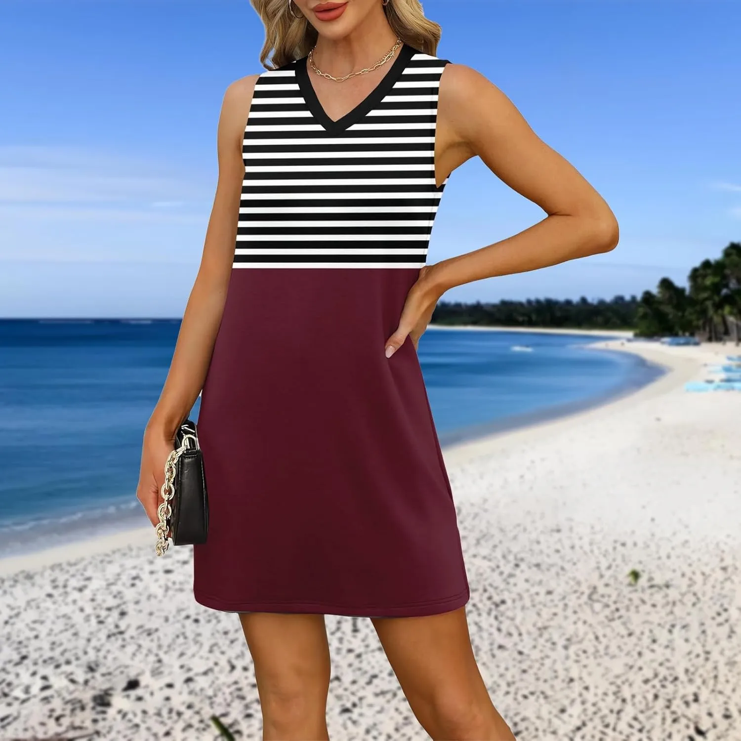 Vacation Dresses for Women 2025 Loose Summer Shift Sleeveless Sundresses Beach Coverup Floral/Striped/Bandana Print