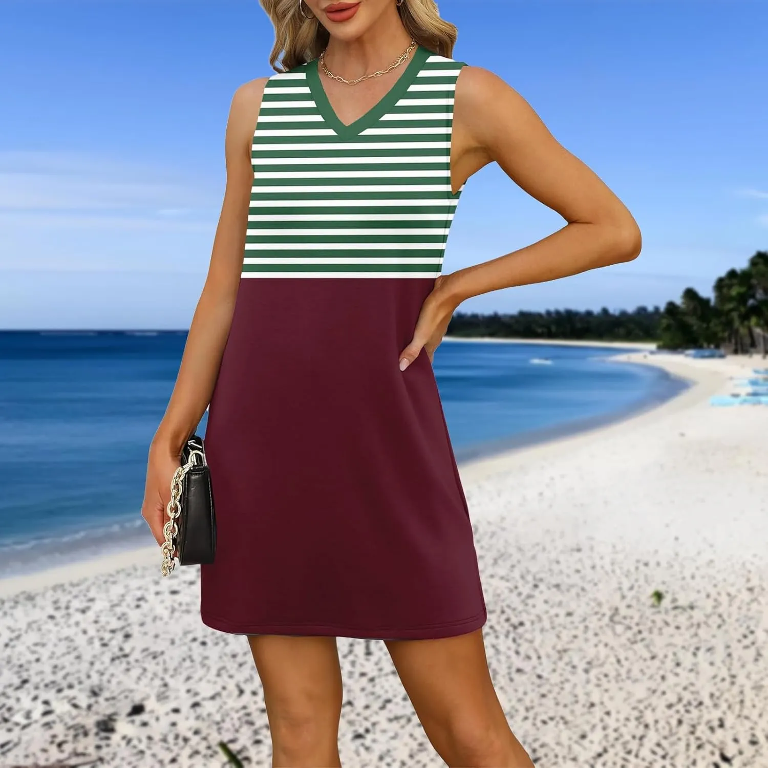 Vacation Dresses for Women 2025 Loose Summer Shift Sleeveless Sundresses Beach Coverup Floral/Striped/Bandana Print