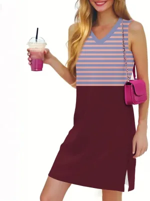 Vacation Dresses for Women 2025 Loose Summer Shift Sleeveless Sundresses Beach Coverup Floral/Striped/Bandana Print