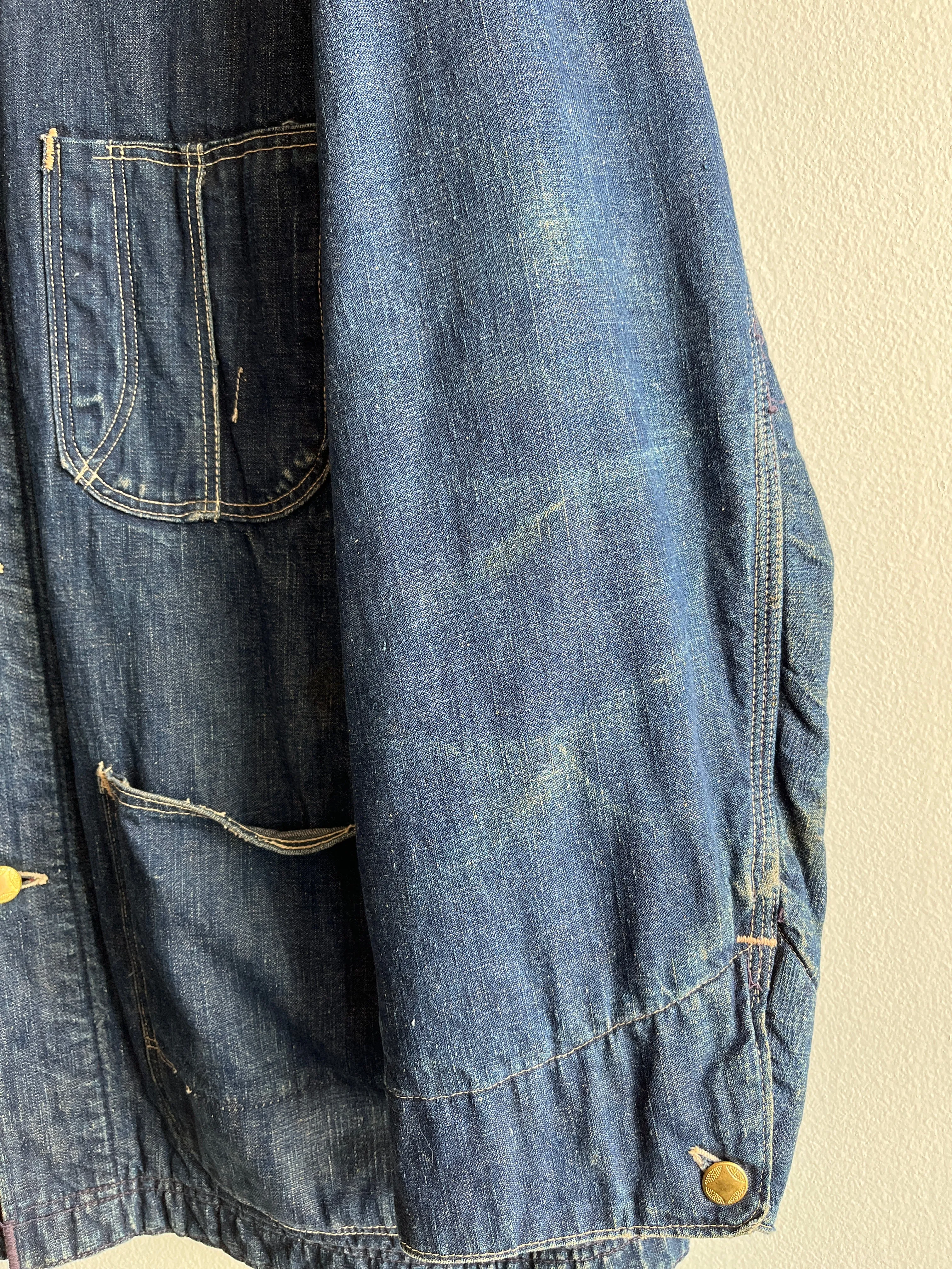 Vintage 1940s Dark Wash Blanket Lined Denim Chore Coat