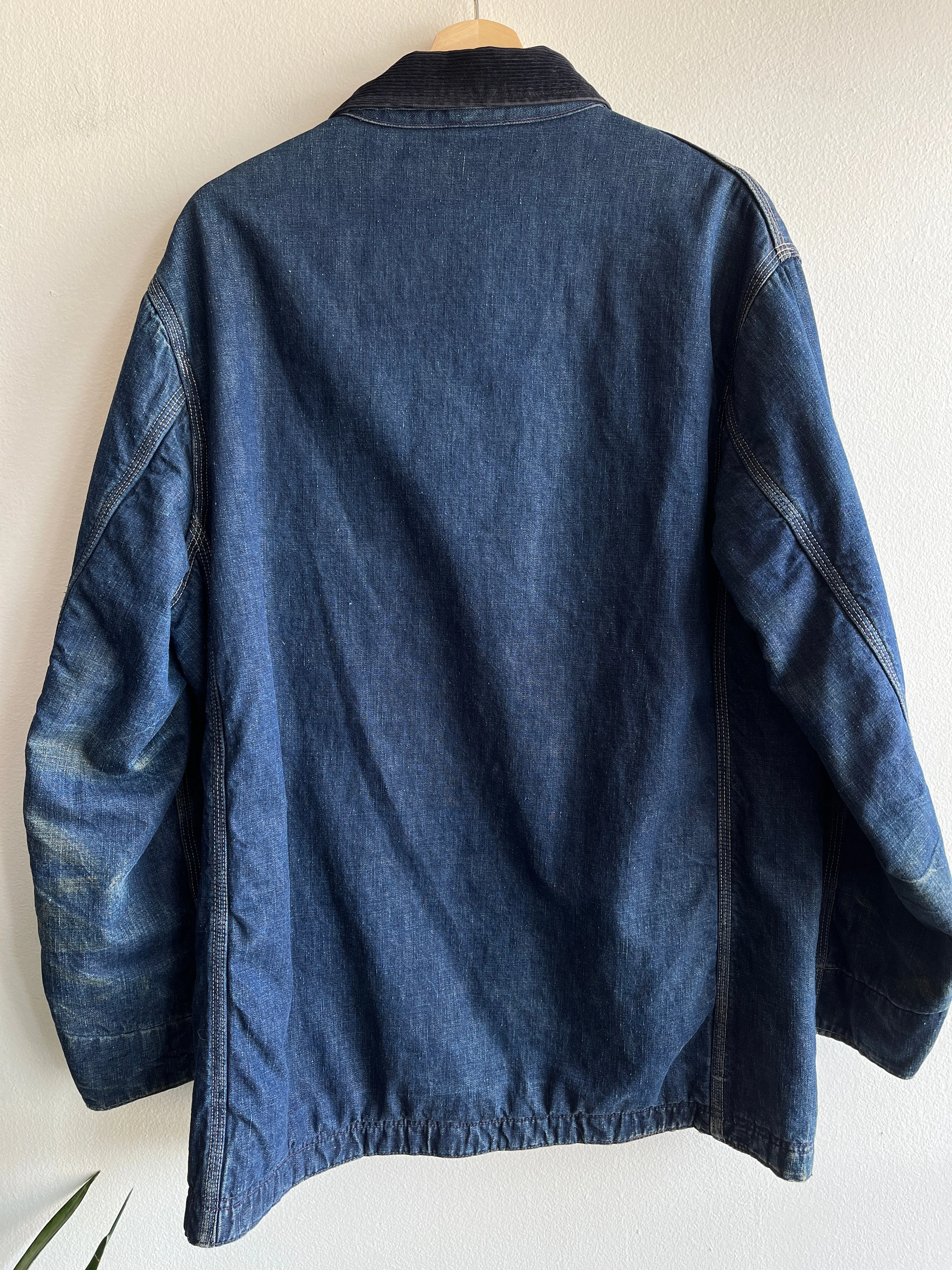Vintage 1940s Dark Wash Blanket Lined Denim Chore Coat