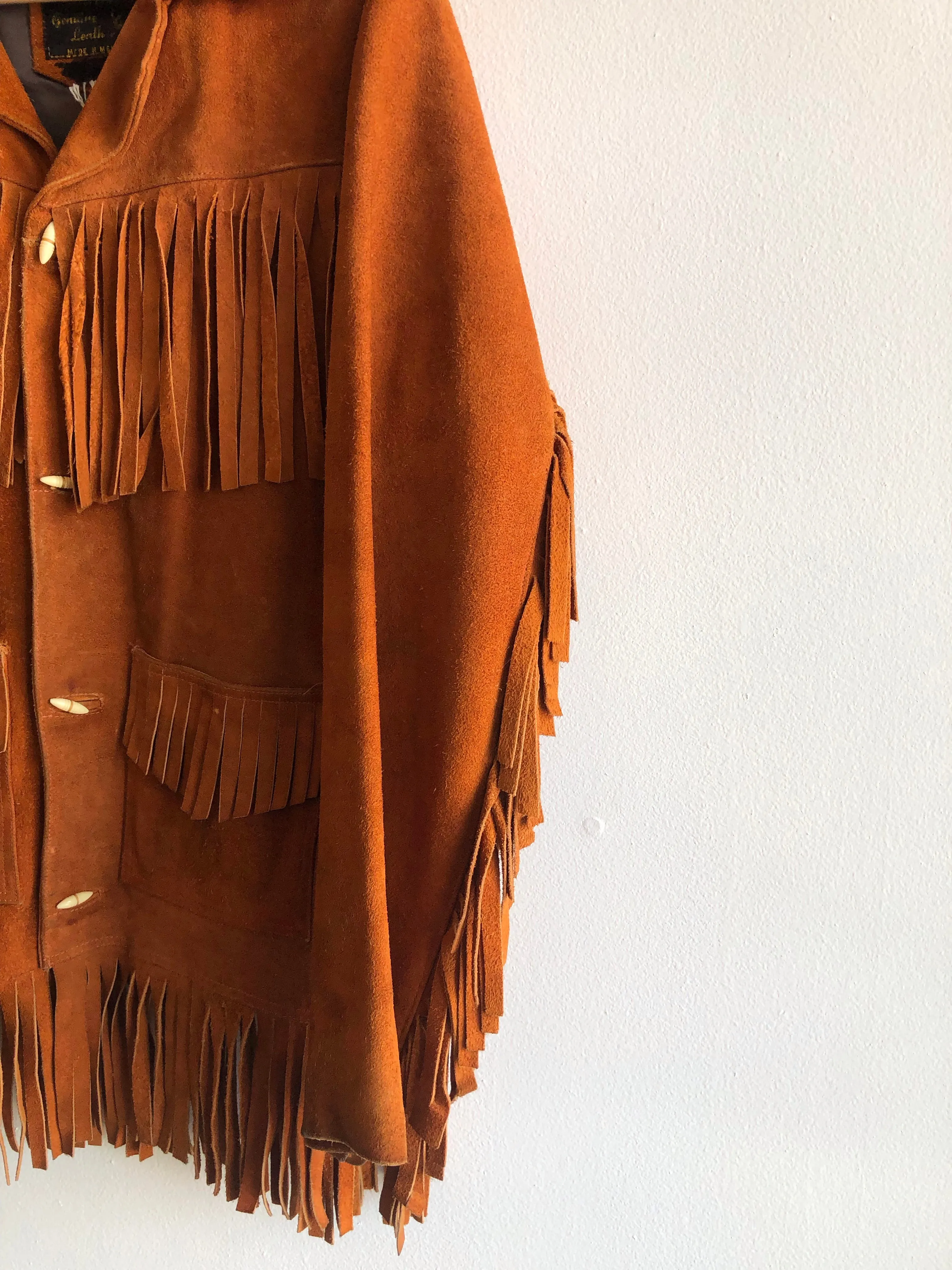 Vintage 1970s Burnt Orange Suede Fringe Jacket