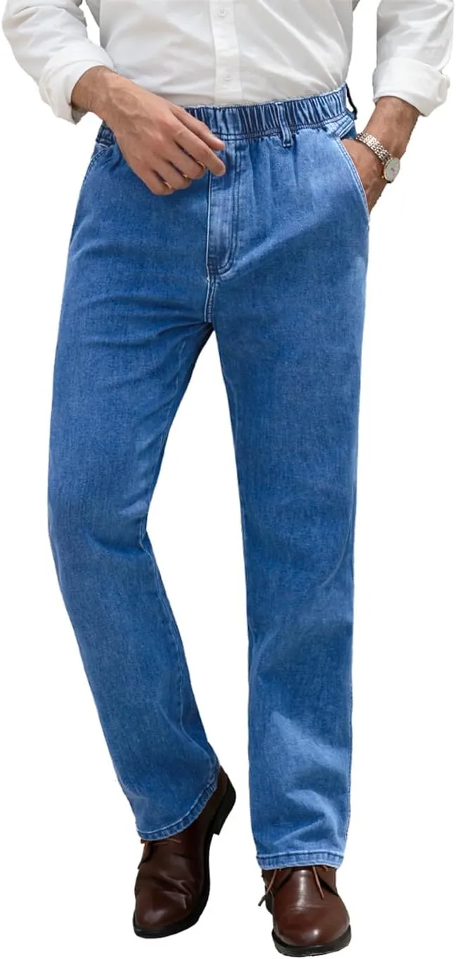 voeeron Mens Elastic Waist Jeans Relaxed Fit Denim Pants Casual Mens Elastic Waist Pants