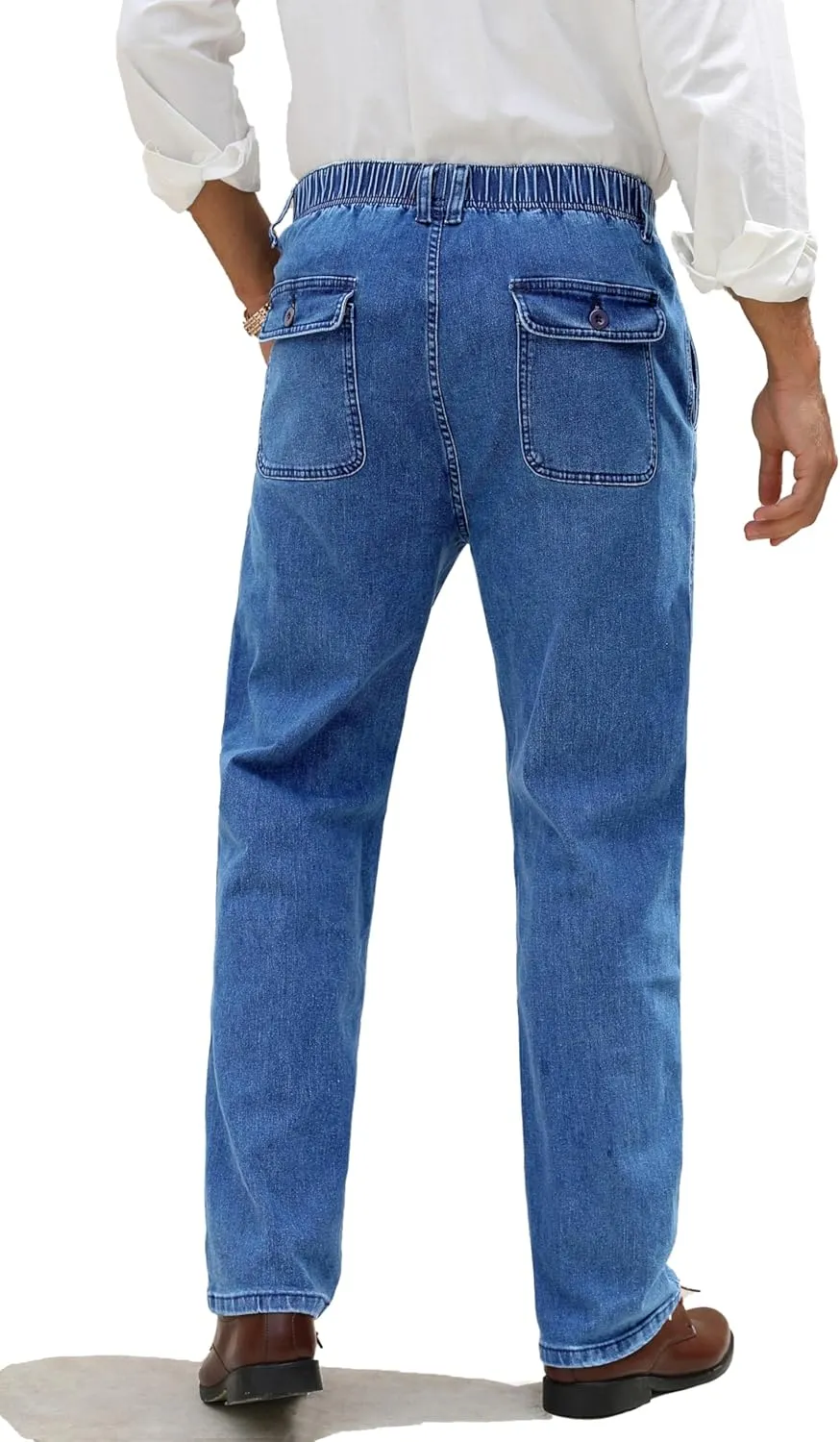 voeeron Mens Elastic Waist Jeans Relaxed Fit Denim Pants Casual Mens Elastic Waist Pants