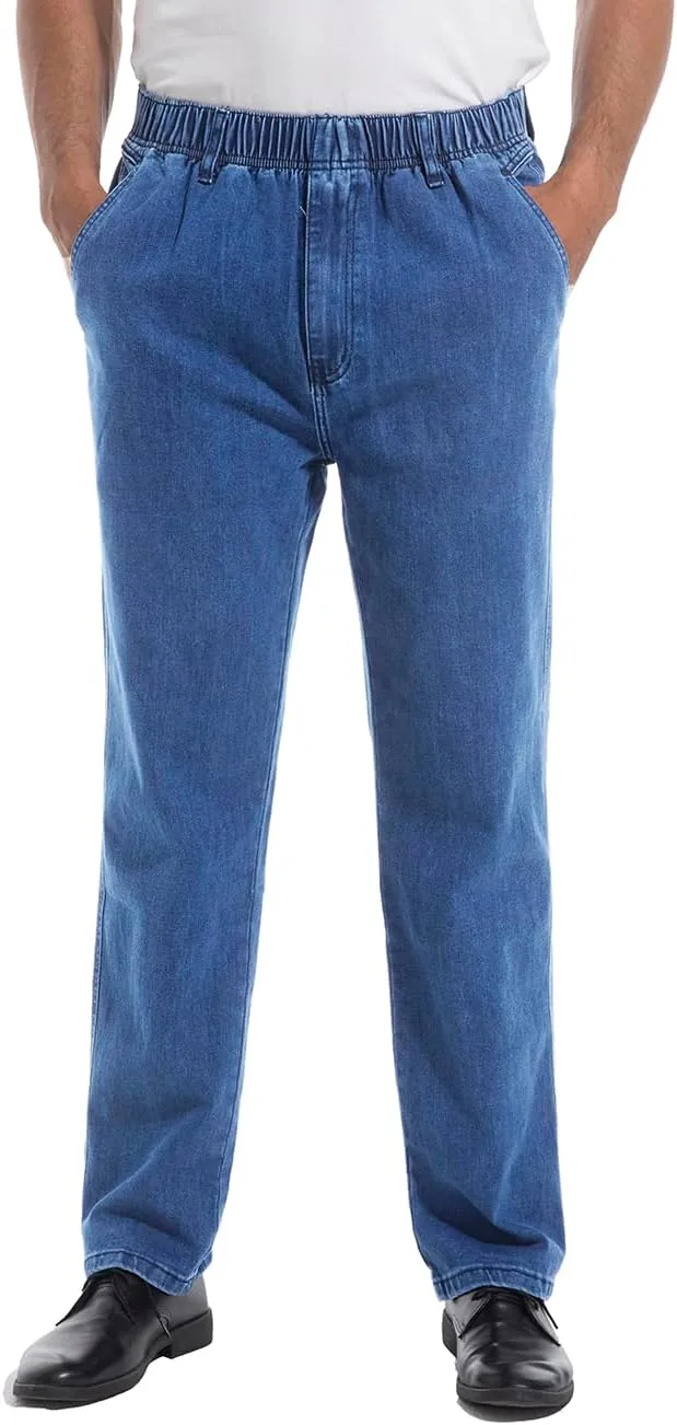 voeeron Mens Elastic Waist Jeans Relaxed Fit Denim Pants Casual Mens Elastic Waist Pants