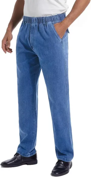 voeeron Mens Elastic Waist Jeans Relaxed Fit Denim Pants Casual Mens Elastic Waist Pants