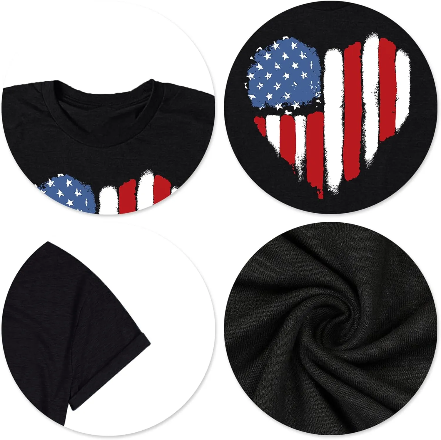 VVNTY American Flag Heart Shirt Women Patriotic T-Shirt 4th of July Graphic Tees Shirts USA Flag Star Stripe Tops