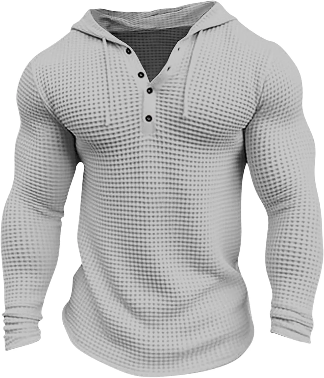 Waffle Hoodie Men Long Sleeve Polo Hoodies Texture Knit Hooded Sweatshirt Gym Muscle Fit T Shirts Workout Pullover Tops