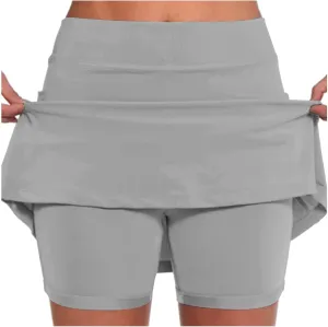 Warehouse Clearance Tennis Skorts for Women with Pockets Summer High Waisted Double Layered Pleats Athletic Skort Skirt with Shorts Underneath Jean Shorts Womens,Grey,S