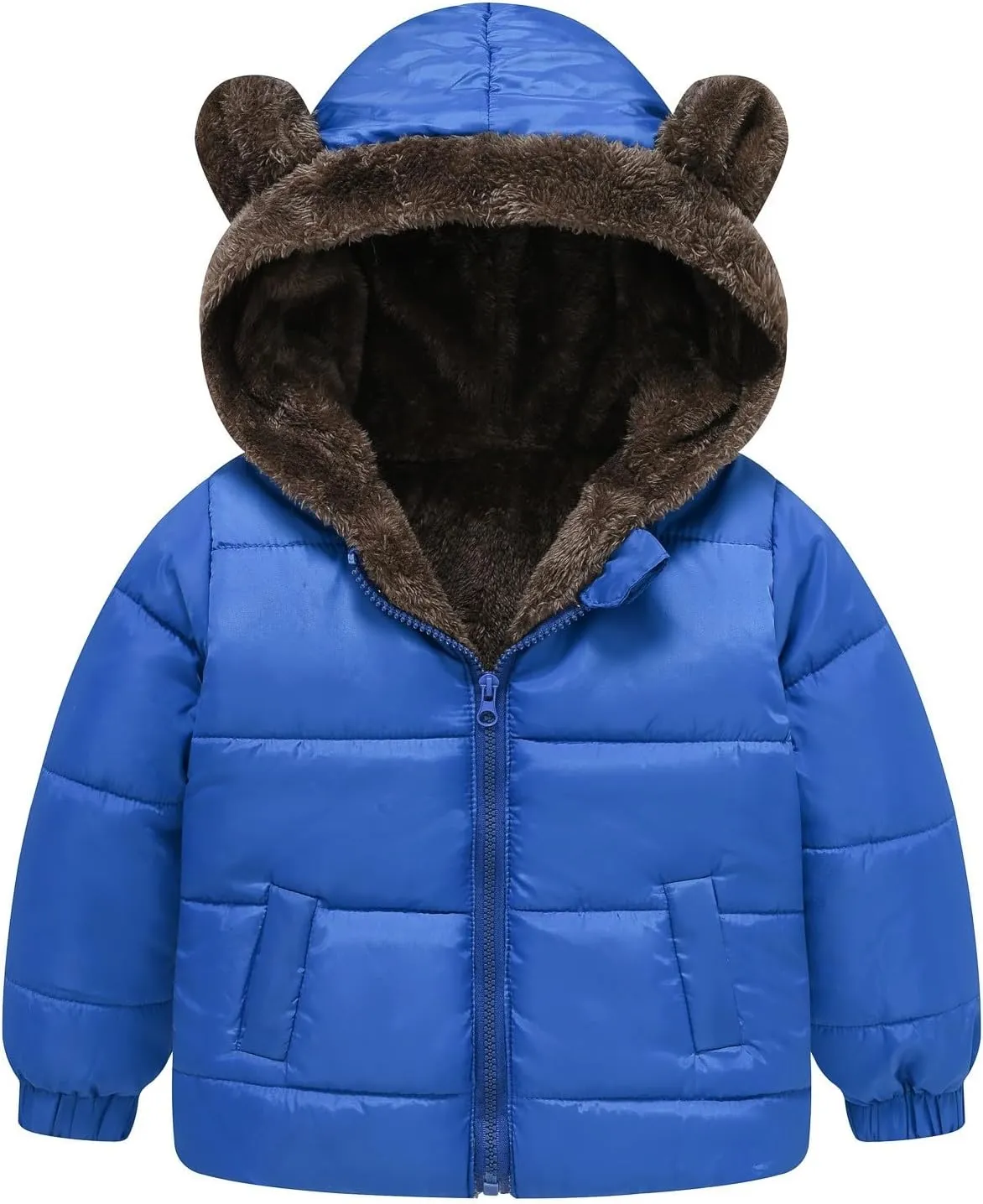 Weight Boys And Girls Middle Children Solid Color Ears Cute Pocket Short Cotton Padded Children's Coat Hooded