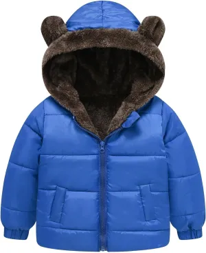 Weight Boys And Girls Middle Children Solid Color Ears Cute Pocket Short Cotton Padded Children's Coat Hooded