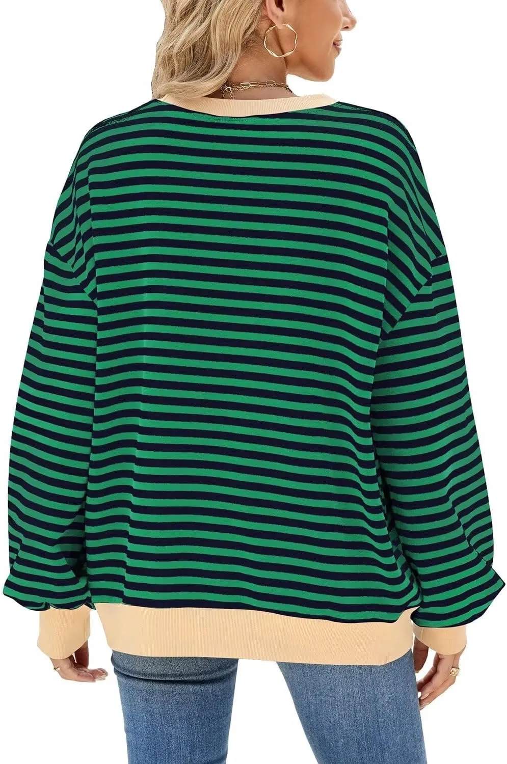 WELINCO Womens Oversized Striped Color Block Sweatshirts Long Sleeve Crewneck Casual Loose Fitting Pullovers Tops Shirts