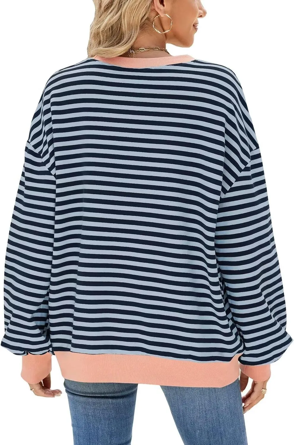 WELINCO Womens Oversized Striped Color Block Sweatshirts Long Sleeve Crewneck Casual Loose Fitting Pullovers Tops Shirts
