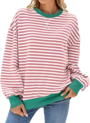 WELINCO Womens Oversized Striped Color Block Sweatshirts Long Sleeve Crewneck Casual Loose Fitting Pullovers Tops Shirts