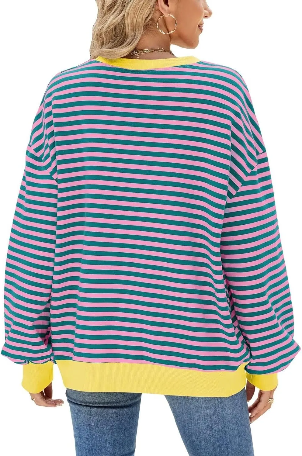 WELINCO Womens Oversized Striped Color Block Sweatshirts Long Sleeve Crewneck Casual Loose Fitting Pullovers Tops Shirts
