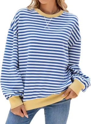 WELINCO Womens Oversized Striped Color Block Sweatshirts Long Sleeve Crewneck Casual Loose Fitting Pullovers Tops Shirts