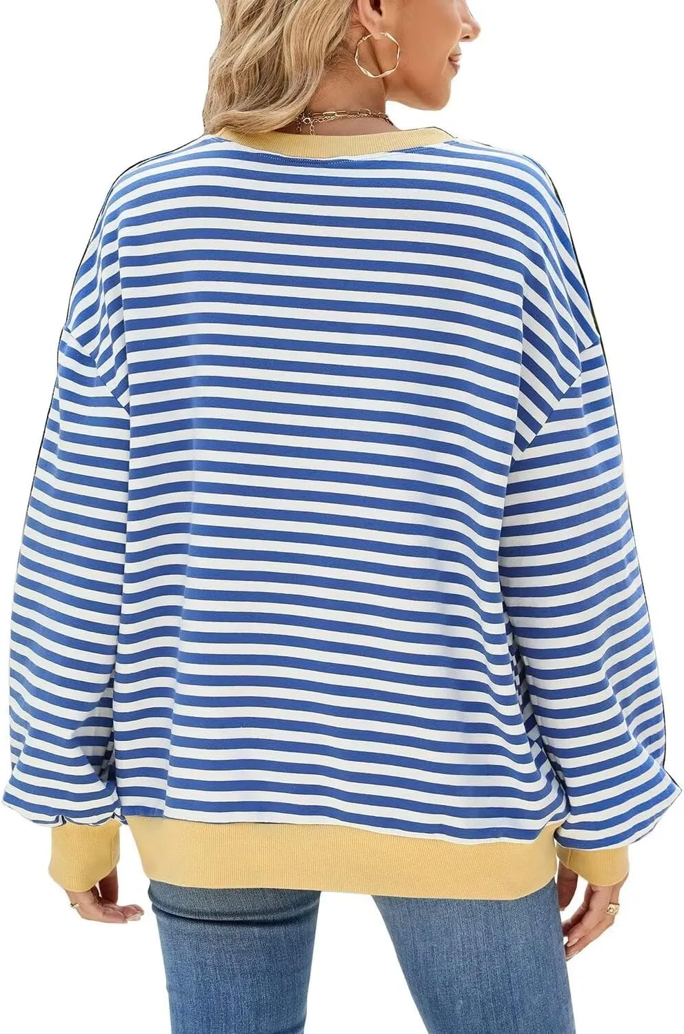 WELINCO Womens Oversized Striped Color Block Sweatshirts Long Sleeve Crewneck Casual Loose Fitting Pullovers Tops Shirts