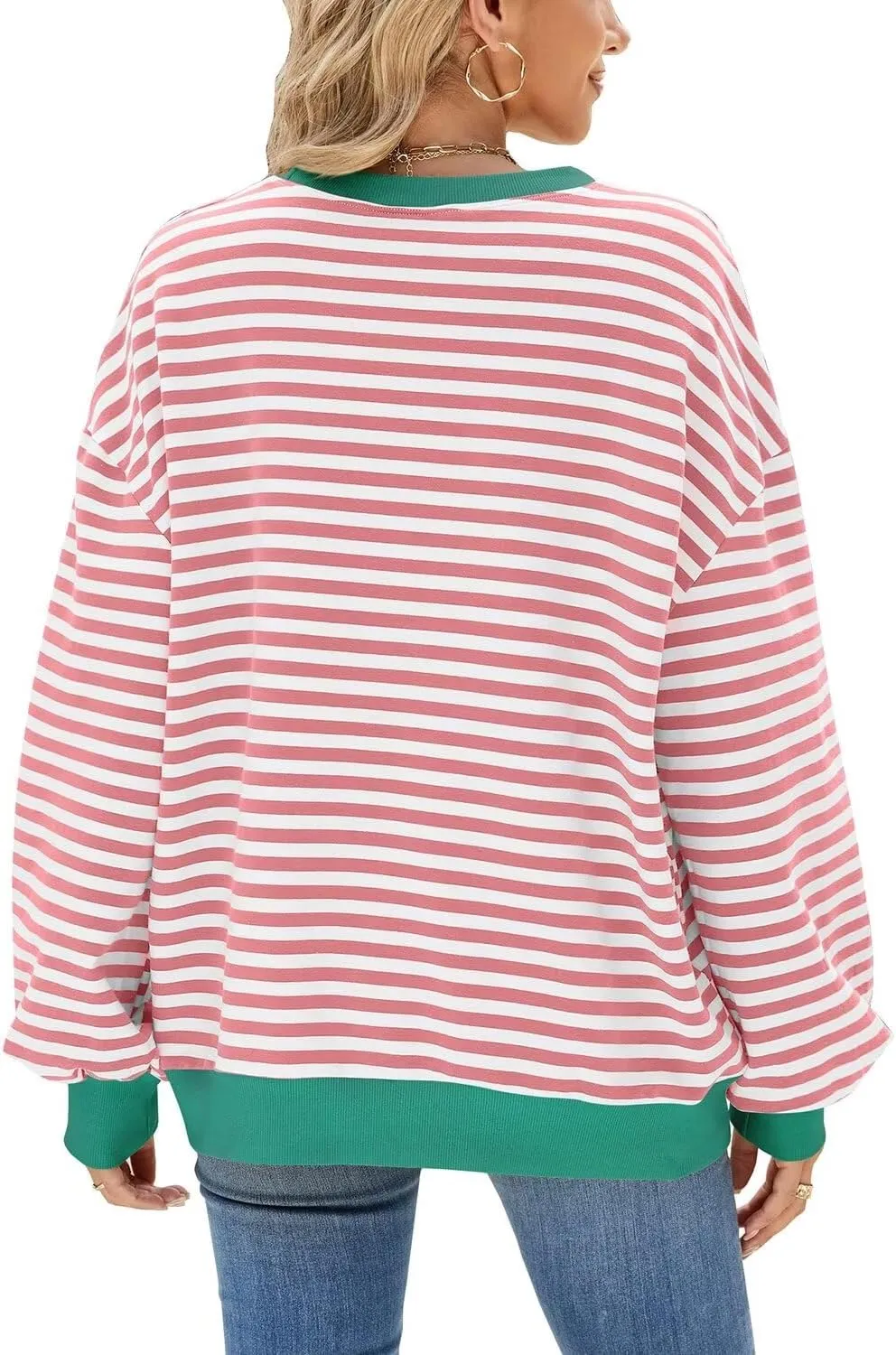 WELINCO Womens Oversized Striped Color Block Sweatshirts Long Sleeve Crewneck Casual Loose Fitting Pullovers Tops Shirts