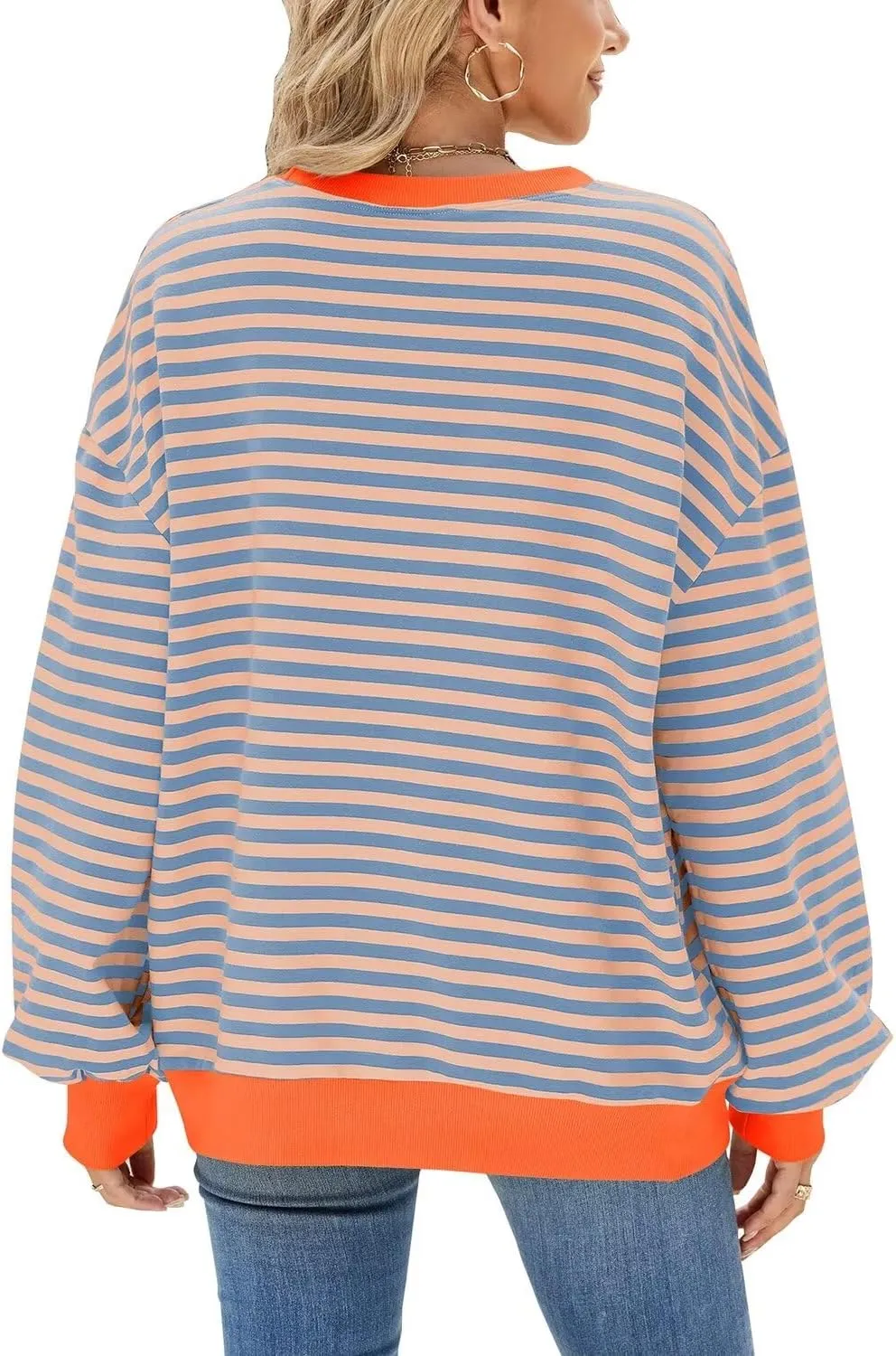 WELINCO Womens Oversized Striped Color Block Sweatshirts Long Sleeve Crewneck Casual Loose Fitting Pullovers Tops Shirts