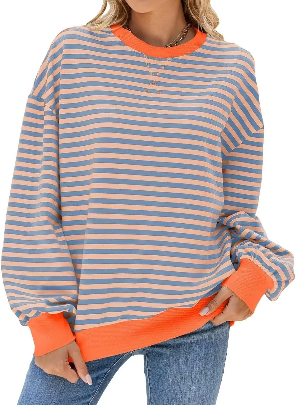WELINCO Womens Oversized Striped Color Block Sweatshirts Long Sleeve Crewneck Casual Loose Fitting Pullovers Tops Shirts