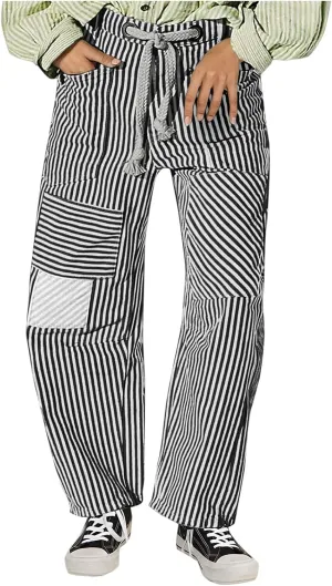 Wide Leg Pants Women 2025 Fashion Casual Loose Striped Sweatpants Drawstring Pants with Pockets