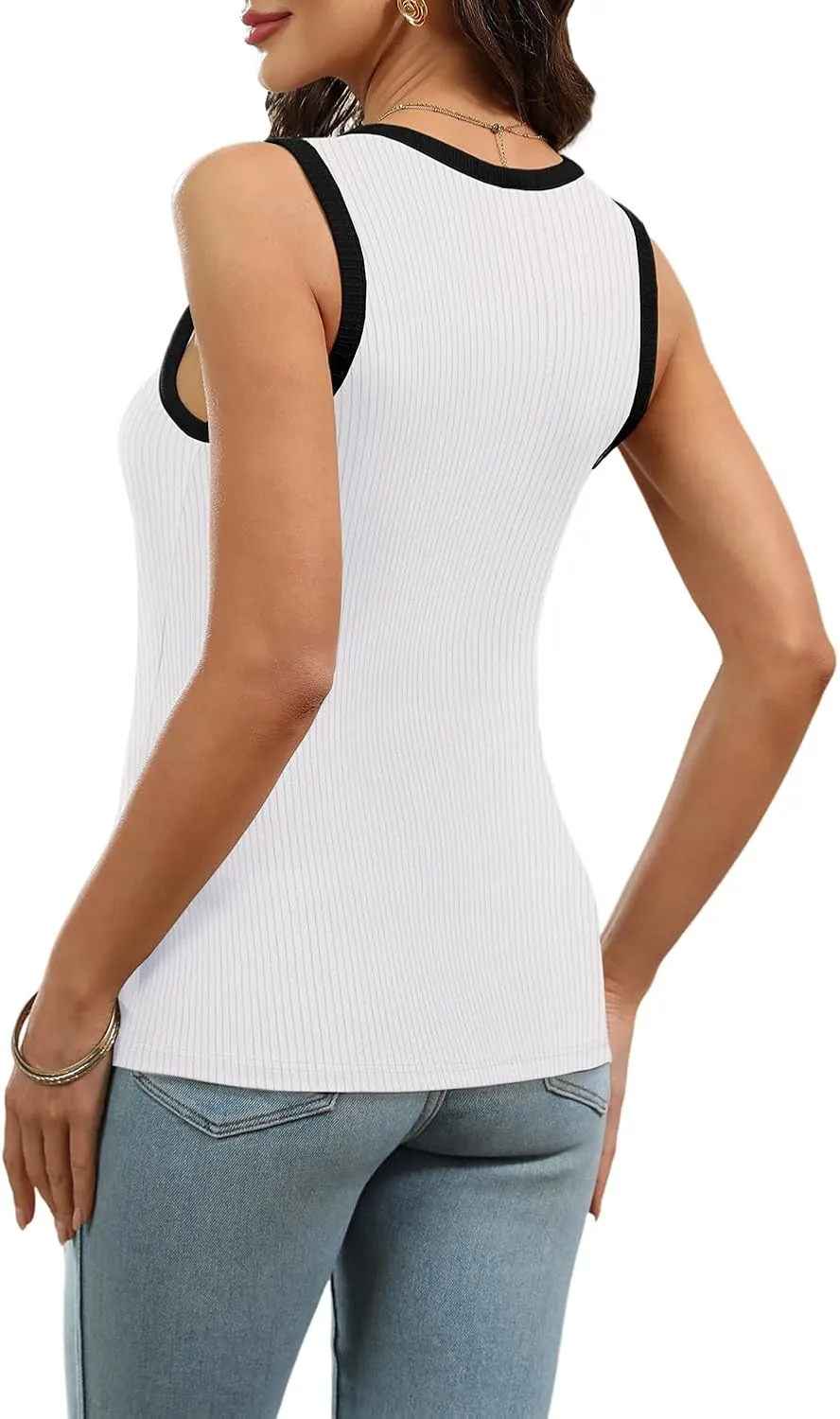 WIHOLL Womens Ribbed Tank Tops 2025 Summer V Neck Slim Fitted Tops Casual Basic Knit Sleeveless Shirts