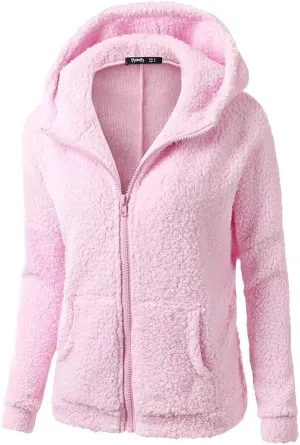 Winter Coat for Women Plus Size Fuzzy Fleece Hoodie Jackets Zip Up Faux Fuzzy Long Sleeve Fluffy Fleece Sweatshirt Outwear