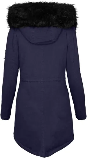 with Hood Winter Parka Jackets Fleece Lined Coats Ladies Padded Thermal Overcoat with Faux Hooded Windproof Thicken