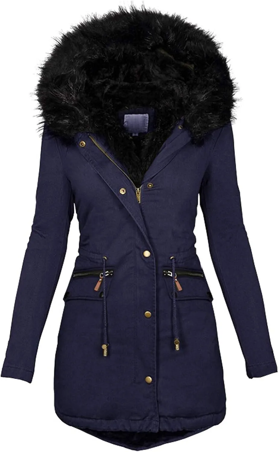 with Hood Winter Parka Jackets Fleece Lined Coats Ladies Padded Thermal Overcoat with Faux Hooded Windproof Thicken