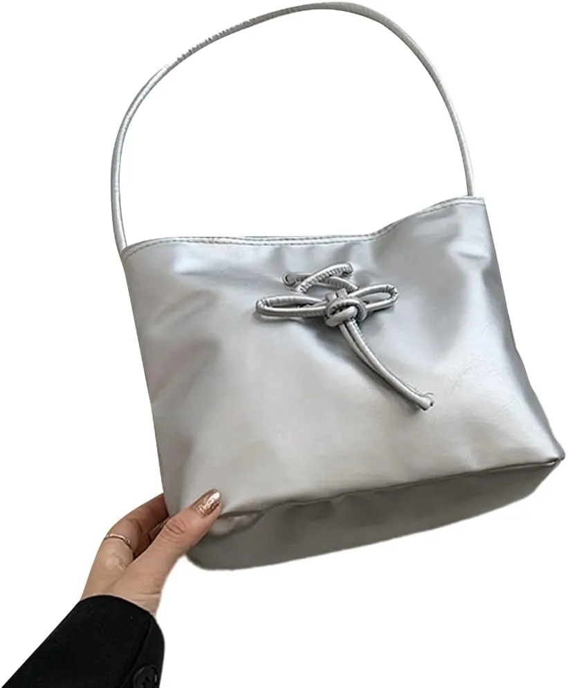 Women Bucket Bag Bows Handbag PU Leather Shoulder Bag Korean Styles Armpit Bag Large Capacity Underarm Bag Shopping Bag