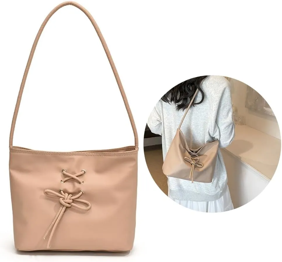 Women Bucket Bag Bows Handbag PU Leather Shoulder Bag Korean Styles Armpit Bag Large Capacity Underarm Bag Shopping Bag