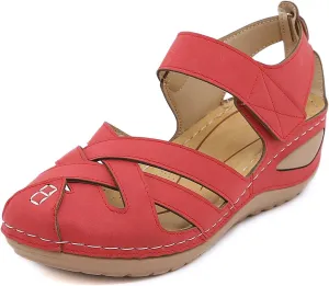Women Comfortable Flat Sandals Dressy Summer Sandal Closed Toe Fisherman Sandals, Vintage Casual Hollow Out Orthopedic Shoes Slip on Buckle Platform Weages