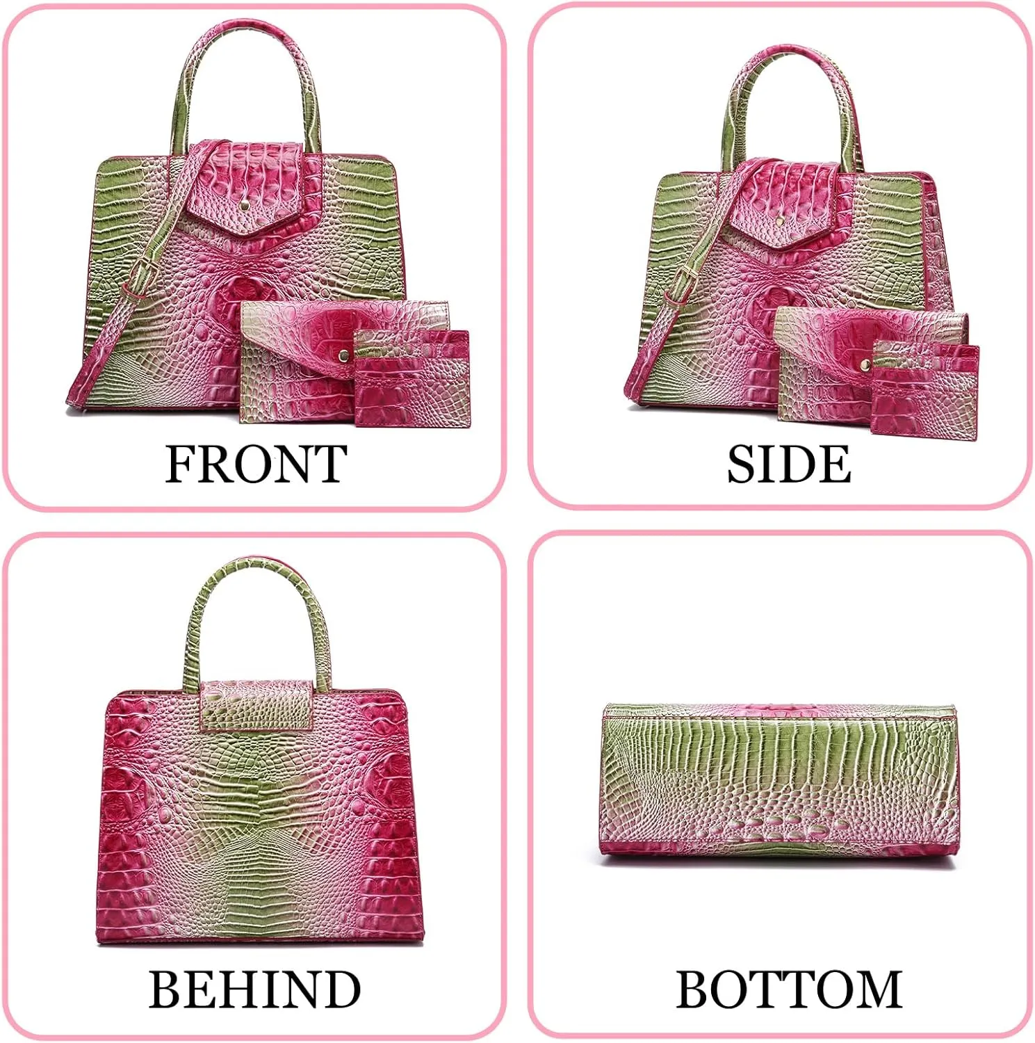 Women Embossed Pattern Satchel Handbags Wallet 3 pcs Set Crossbody Tote Top Handle Vegan Leather Ladies Bag