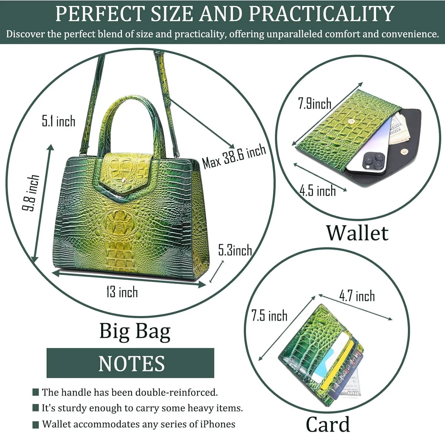 Women Embossed Pattern Satchel Handbags Wallet 3 pcs Set Crossbody Tote Top Handle Vegan Leather Ladies Bag