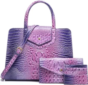 Women Embossed Pattern Satchel Handbags Wallet 3 pcs Set Crossbody Tote Top Handle Vegan Leather Ladies Bag