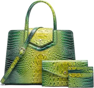 Women Embossed Pattern Satchel Handbags Wallet 3 pcs Set Crossbody Tote Top Handle Vegan Leather Ladies Bag