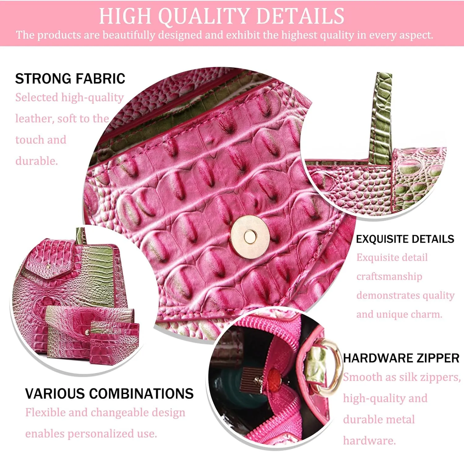 Women Embossed Pattern Satchel Handbags Wallet 3 pcs Set Crossbody Tote Top Handle Vegan Leather Ladies Bag