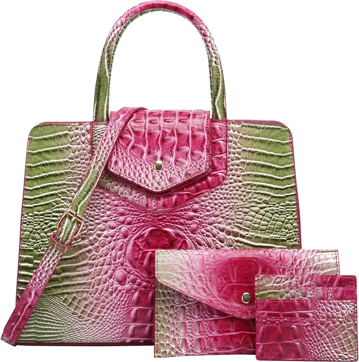 Women Embossed Pattern Satchel Handbags Wallet 3 pcs Set Crossbody Tote Top Handle Vegan Leather Ladies Bag