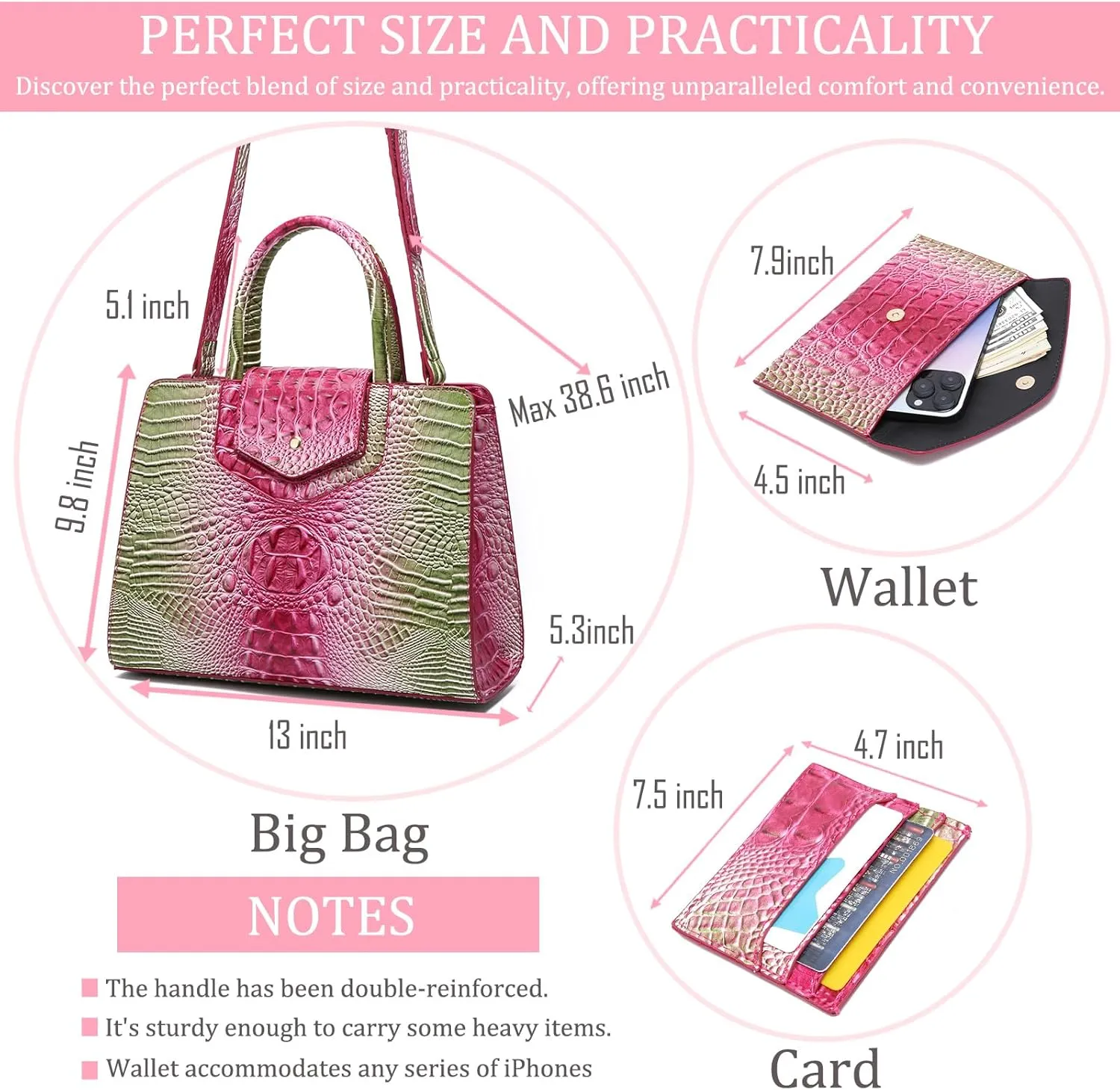 Women Embossed Pattern Satchel Handbags Wallet 3 pcs Set Crossbody Tote Top Handle Vegan Leather Ladies Bag