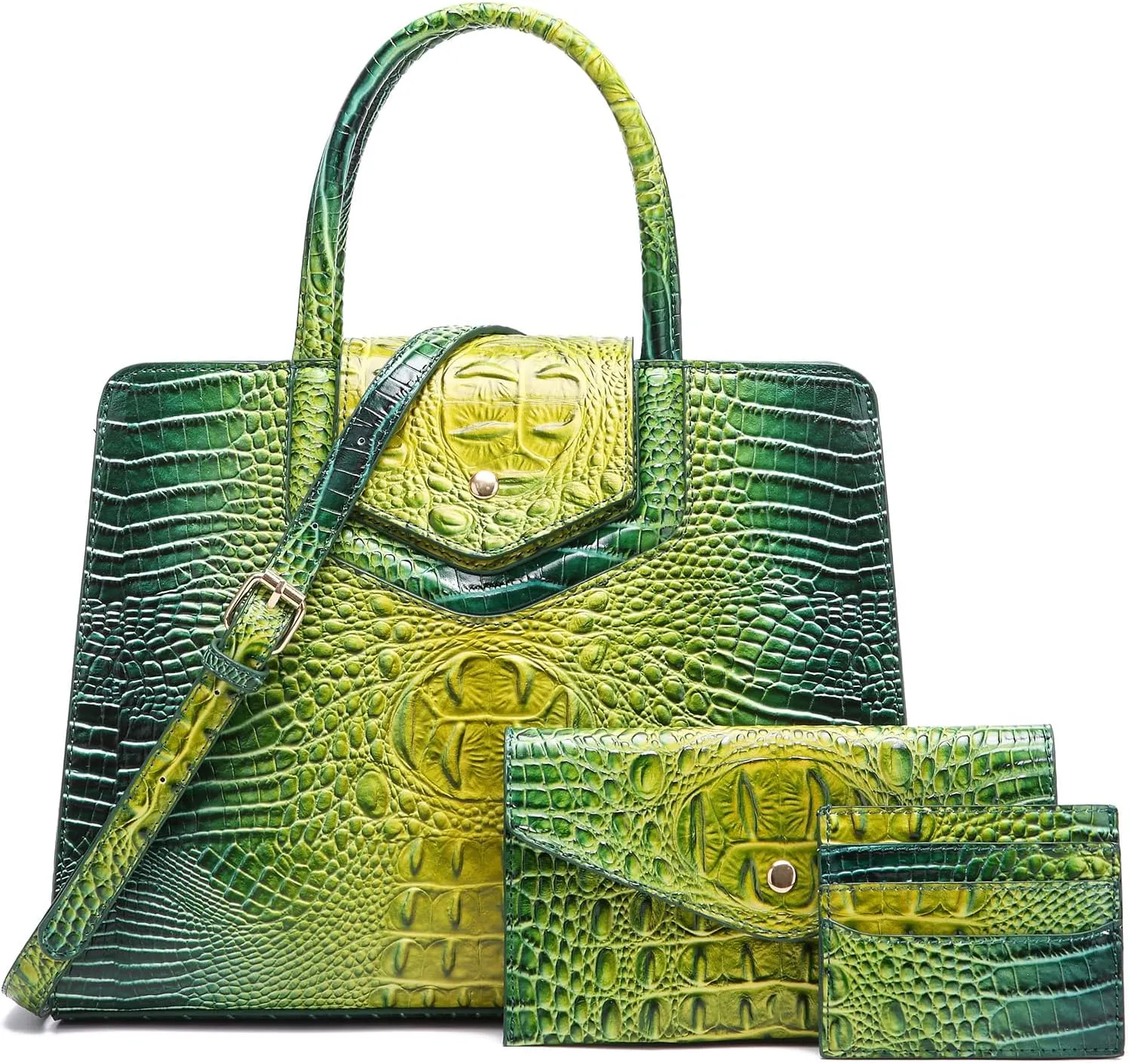 Women Embossed Pattern Satchel Handbags Wallet 3 pcs Set Crossbody Tote Top Handle Vegan Leather Ladies Bag