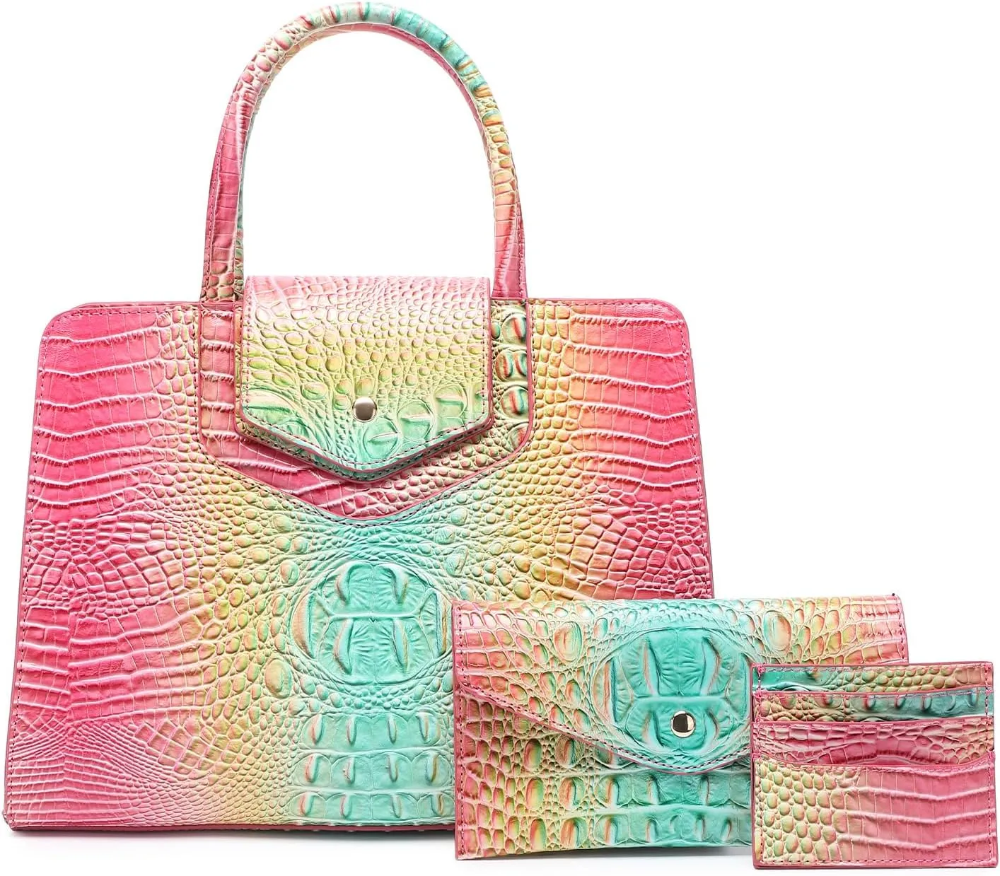 Women Embossed Pattern Satchel Handbags Wallet 3 pcs Set Crossbody Tote Top Handle Vegan Leather Ladies Bag