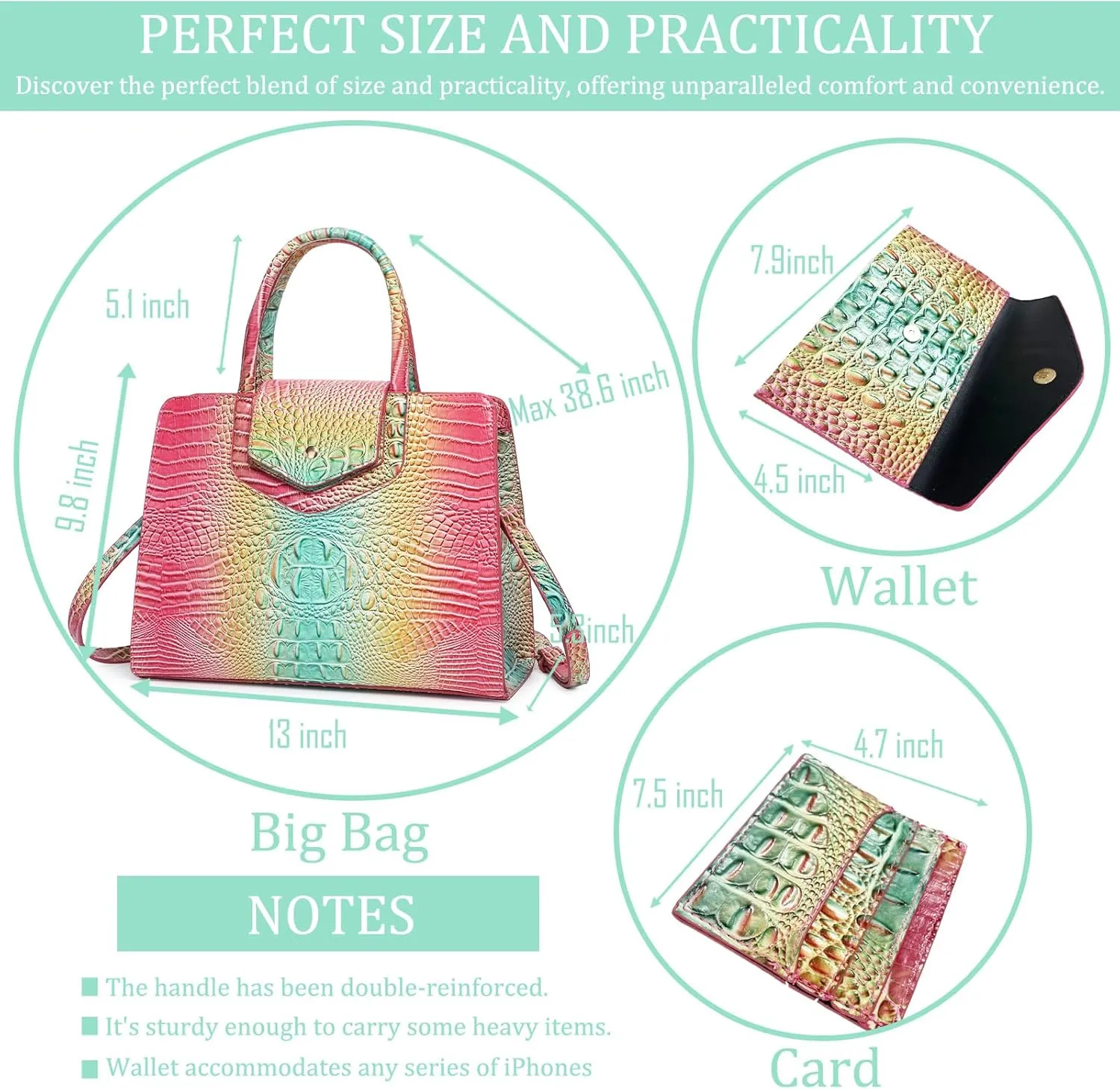 Women Embossed Pattern Satchel Handbags Wallet 3 pcs Set Crossbody Tote Top Handle Vegan Leather Ladies Bag