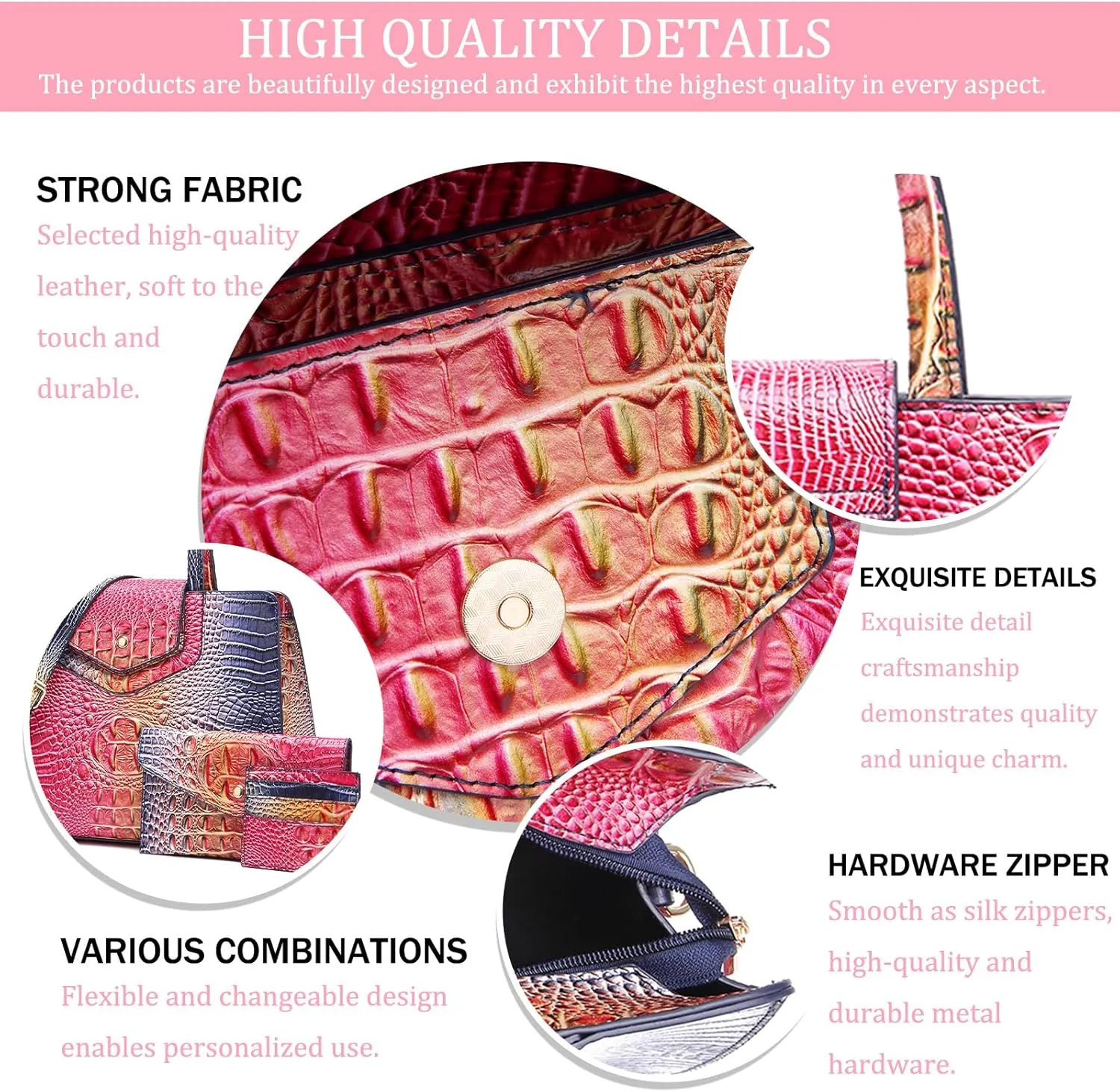Women Embossed Pattern Satchel Handbags Wallet 3 pcs Set Crossbody Tote Top Handle Vegan Leather Ladies Bag