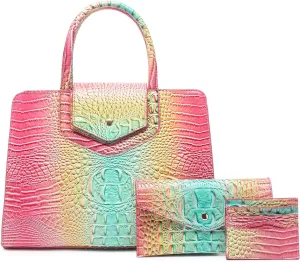 Women Embossed Pattern Satchel Handbags Wallet 3 pcs Set Crossbody Tote Top Handle Vegan Leather Ladies Bag