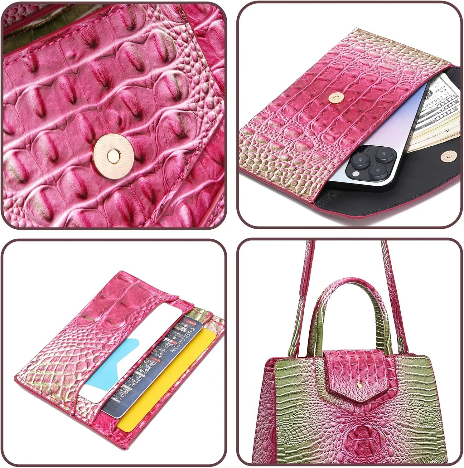 Women Embossed Pattern Satchel Handbags Wallet 3 pcs Set Crossbody Tote Top Handle Vegan Leather Ladies Bag