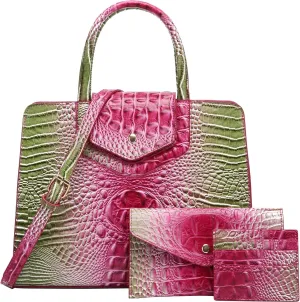 Women Embossed Pattern Satchel Handbags Wallet 3 pcs Set Crossbody Tote Top Handle Vegan Leather Ladies Bag